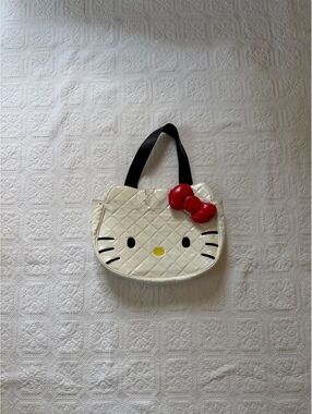 Hello Kitty Quilted White Tote Bag with Red Bow and Black